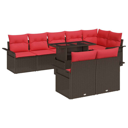 Trädgårdsoffset med kudde 9 pcs Brun Poly rattan