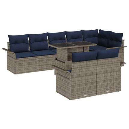 Trädgårdsoffset med kudde 9 pcs Grå Poly rattan