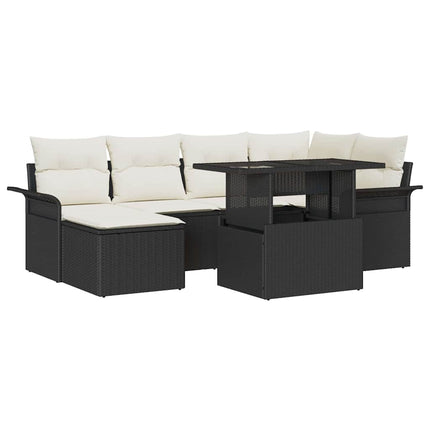 Trädgårdsoffset 7 st Svart Poly rattan