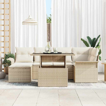 Trädgårdsoffset med kudde 7 pcs Beige Poly rattan