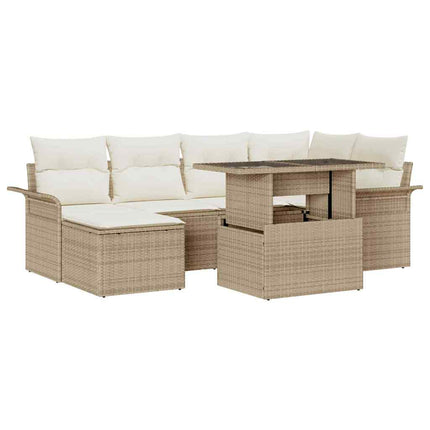 Trädgårdsoffset med kudde 7 pcs Beige Poly rattan