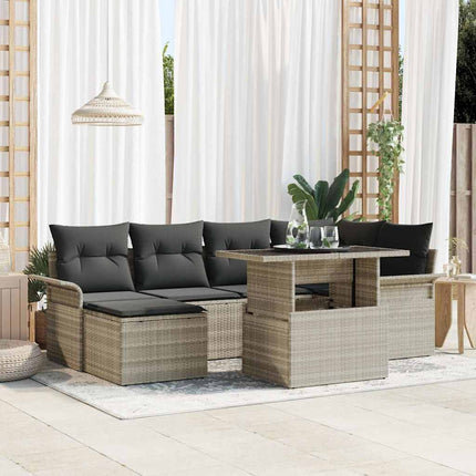 Trädgårdsoffset med kudde 7 pcs Ljusgrå Poly rattan
