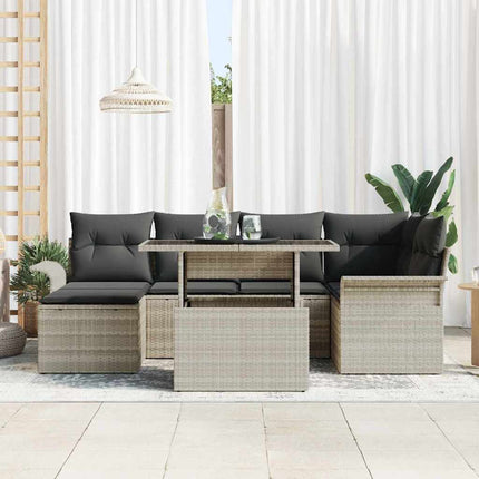 Trädgårdsoffset med kudde 7 pcs Ljusgrå Poly rattan