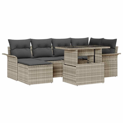 Trädgårdsoffset med kudde 7 pcs Ljusgrå Poly rattan