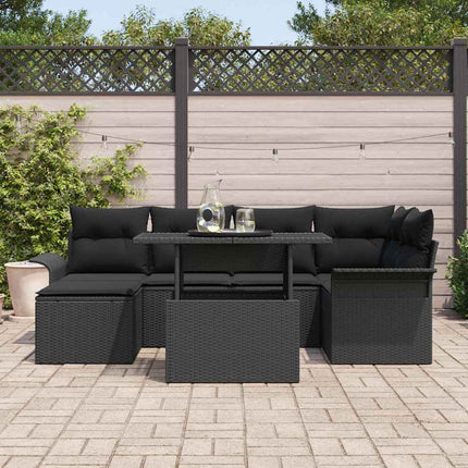 Trädgårdsoffset med kudde 7 pcs Svart Poly rattan