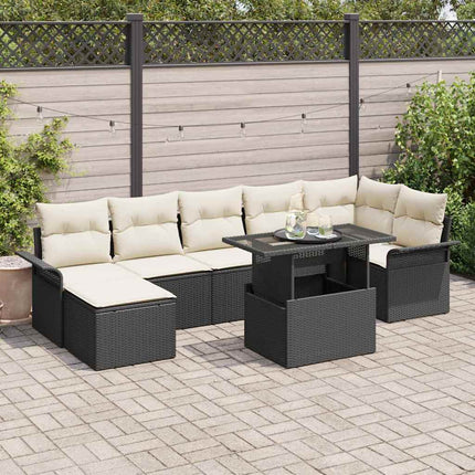 Trädgårdsoffset med kudde 8 pcs Svart Poly rattan