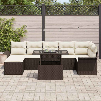 Trädgårdsoffset med kudde 8 pcs Brun Poly rattan