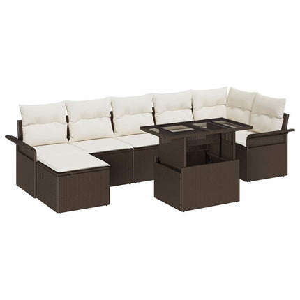 Trädgårdsoffset med kudde 8 pcs Brun Poly rattan
