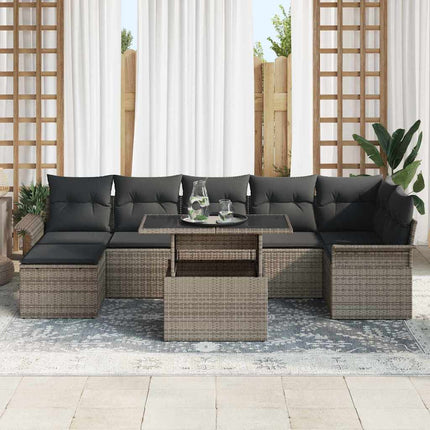 Trädgårdsoffset med kudde 8 pcs Grå Poly rattan