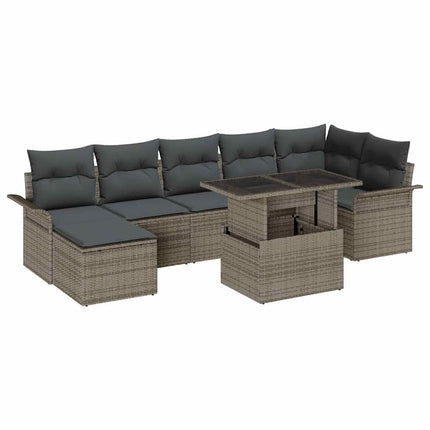 Trädgårdsoffset med kudde 8 pcs Grå Poly rattan