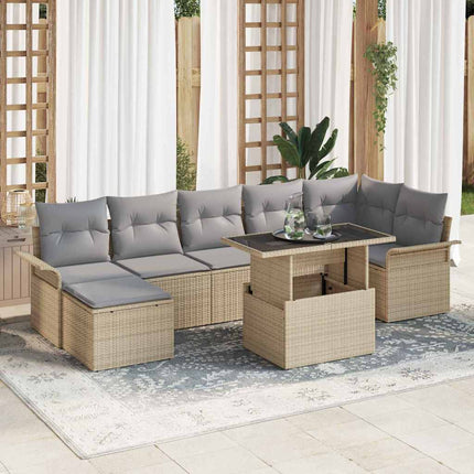 Trädgårdsoffset med kudde 8 pcs Beige Poly rattan