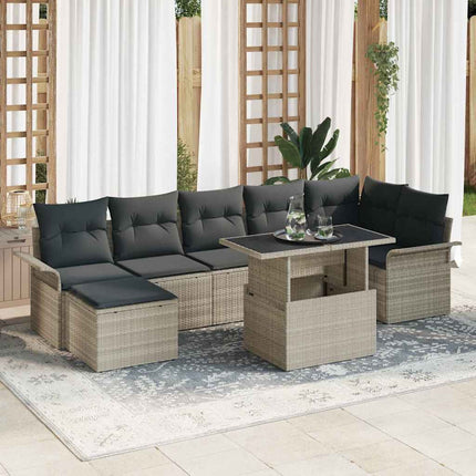 Trädgårdsoffset med kudde 8 pcs Ljusgrå Poly rattan