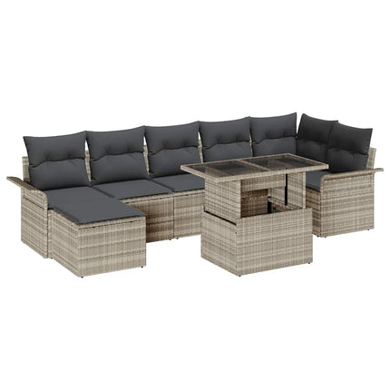 Trädgårdsoffset med kudde 8 pcs Ljusgrå Poly rattan