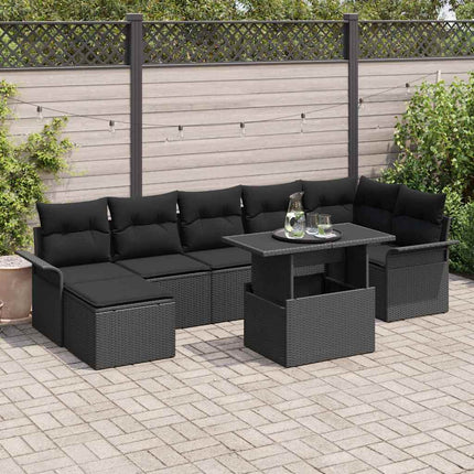 Trädgårdsoffset med kudde 8 pcs Svart Poly rattan