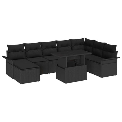 Trädgårdsoffset med kudde 9 pcs Svart konstrotting