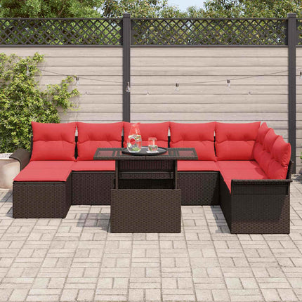 Trädgårdsoffset med kudde 9 pcs Brun Poly rattan