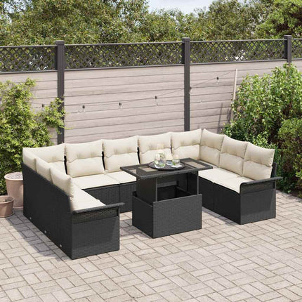 Trädgårdsoffset med kudde 10 pcs Svart Poly rattan