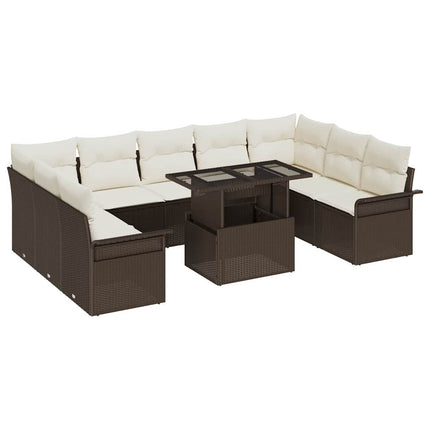 Trädgårdsoffset med kudde 10 pcs Brun Poly rattan