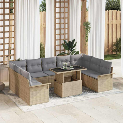 Trädgårdsoffset med kudde 10 pcs Beige Poly rattan
