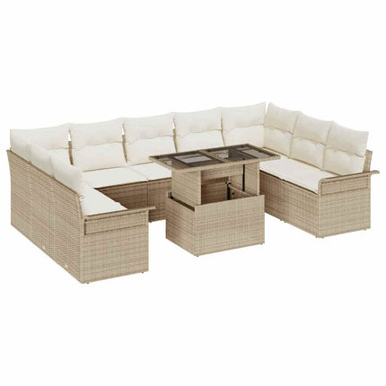 Trädgårdsoffset 10 st Beige Poly rattan