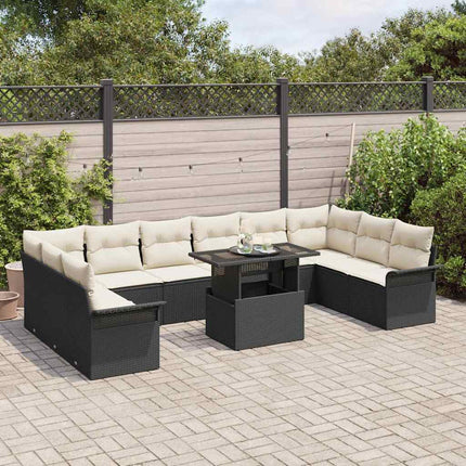 Trädgårdsoffset med kudde 11 pcs Svart Poly rattan