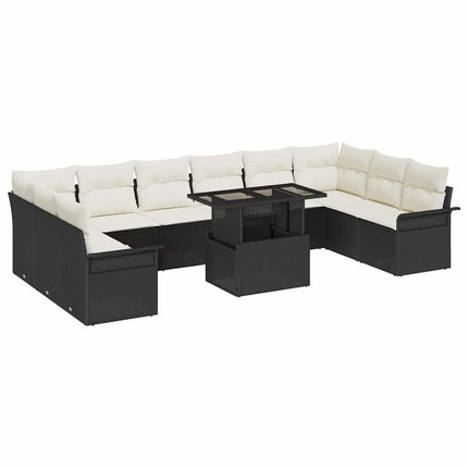 Trädgårdsoffset 11 st Svart Poly rattan