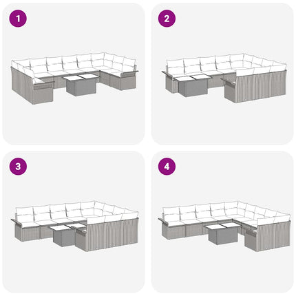 Trädgårdsoffset med kudde 11 pcs Grå Poly rattan
