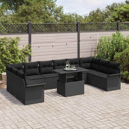 Trädgårdsoffset 11 st Svart Poly rattan