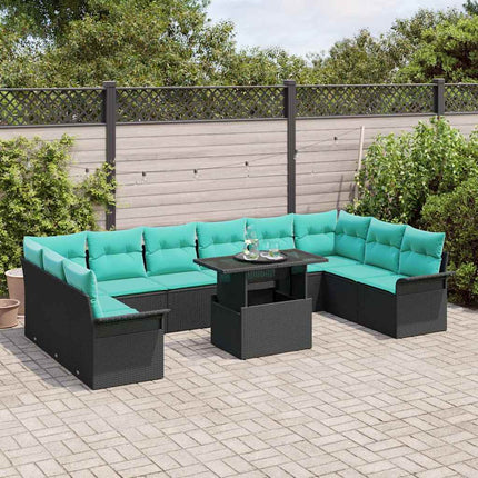 Trädgårdsoffset med kudde 11 pcs Svart Poly rattan