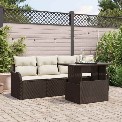 Trädgårdsoffset med kudde 5 pcs Brun Poly rattan
