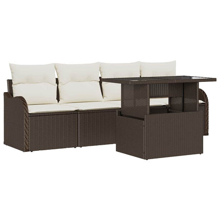 Trädgårdsoffset med kudde 5 pcs Brun Poly rattan