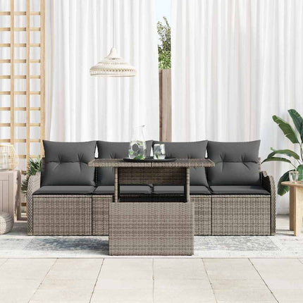 Trädgårdsoffset med kudde 5 pcs Grå Poly rattan
