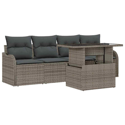Trädgårdsoffset med kudde 5 pcs Grå Poly rattan