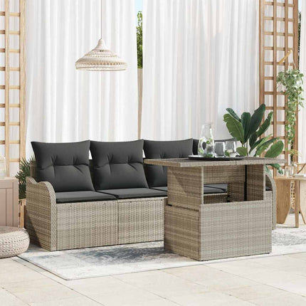 Trädgårdsoffset med kudde 5 pcs Ljusgrå Poly rattan
