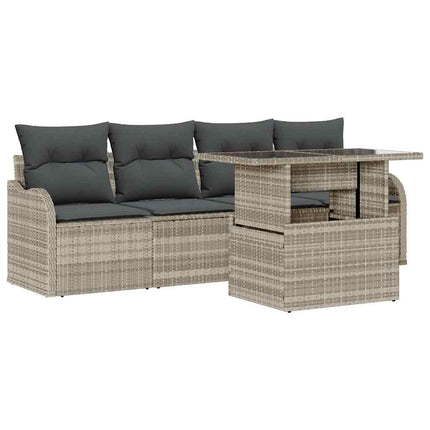 Trädgårdsoffset med kudde 5 pcs Ljusgrå Poly rattan