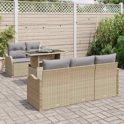Trädgårdsoffset med kudde 6 pcs Beige konstrotting