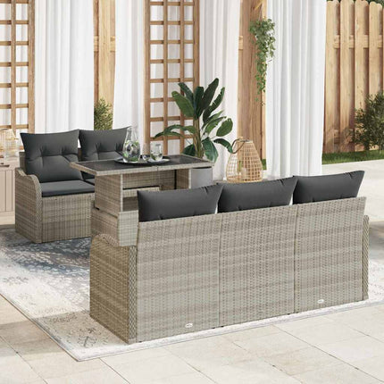 Trädgårdsoffset med kudde 6 pcs Ljusgrå konstrotting