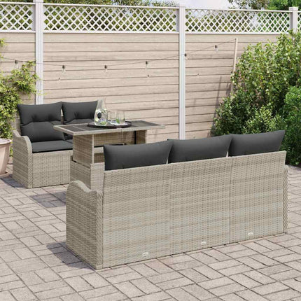 Trädgårdsoffset med kudde 6 pcs Ljusgrå konstrotting