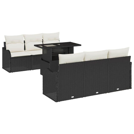 Trädgårdsoffset med kudde 7 pcs Svart Poly rattan