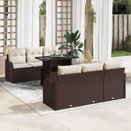 Trädgårdsoffset med kudde 7 pcs Brun Poly rattan