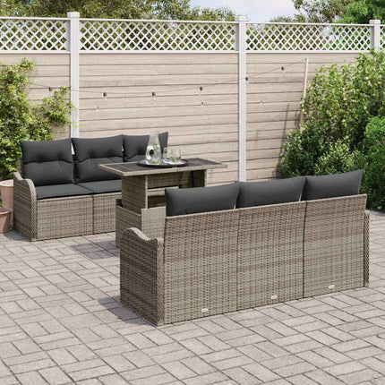 Trädgårdsoffset med kudde 7 pcs Grå Poly rattan