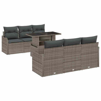 Trädgårdsoffset med kudde 7 pcs Grå Poly rattan