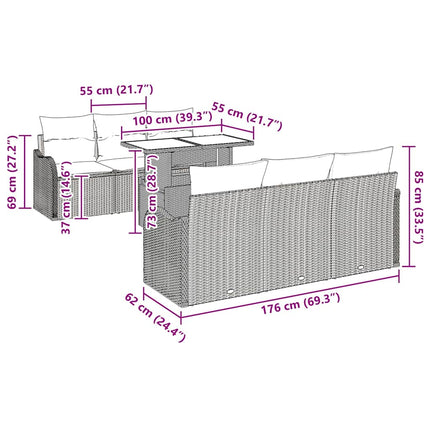 Trädgårdsoffset med kudde 7 pcs Beige Poly rattan