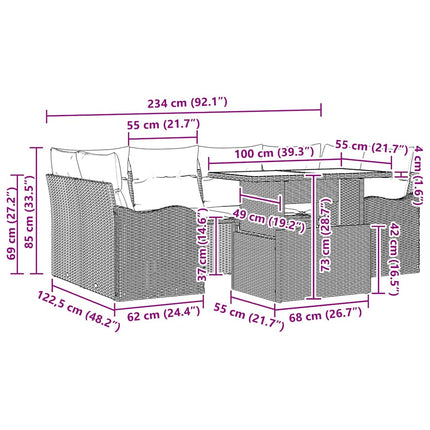 Trädgårdsoffset med kudde 7 pcs Svart Poly rattan