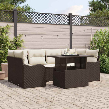 Trädgårdsoffset med kudde 7 pcs Brun Poly rattan