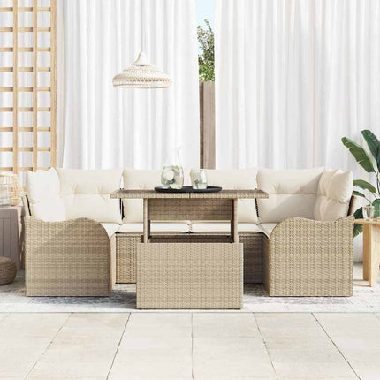 Trädgårdsoffset med kudde 7 pcs Beige Poly rattan