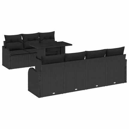 Trädgårdsoffset med kudde 8 pcs Svart Poly rattan