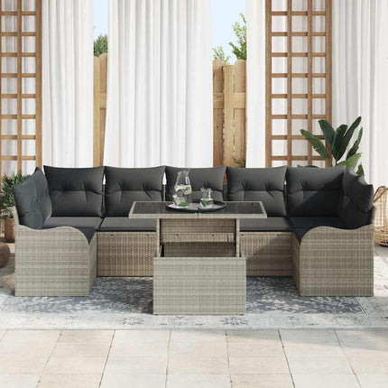 Trädgårdsoffset med kudde 8 pcs Ljusgrå Poly rattan