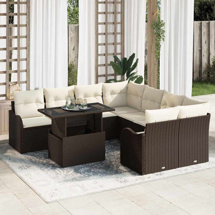 Trädgårdsoffset med kudde 9 pcs Brun Poly rattan