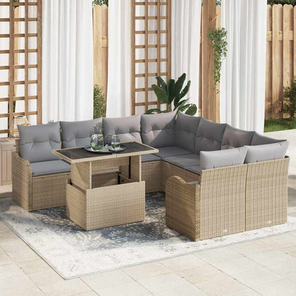 Trädgårdsoffset med kudde 9 pcs Beige Poly rattan